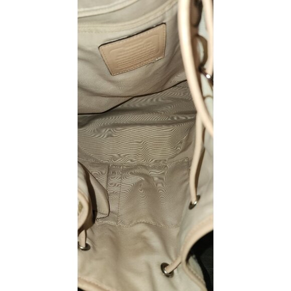 Coach Signature Beige & Pink Canvas & Leather Drawstring Bucket Bag Adjust Strap - Picture 6 of 8